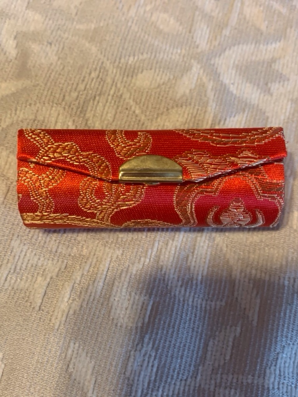 Red Brocade Lipstick Case with Gold Accent
